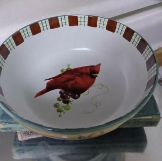 Lenox Winter Greetings Bowl - Cardinal Red Green - 7 " Wide Soup /salad