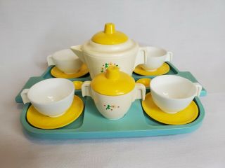 Cute Vintage Fisher Price Plastic 18 Piece Tea Set With Tray 1982 100 Complete