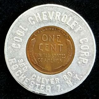 Cool Chevrolet Corp Rochester Ny 1948 Encased Cent Good Luck Token Tc 411124