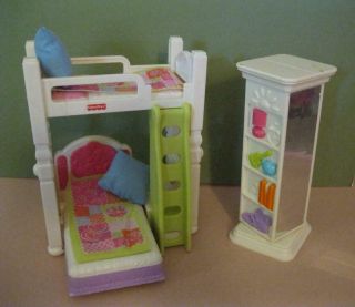 Fisher Price Dollhouse Loving Family Kid Bedroom Bunk Bed/desk/rotating Shelf