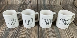 Rae Dunn Set Of 4 Cafe Espresso Shot Demi Cups Mini Mugs 4oz Small Farmhouse Bar