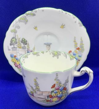Rare Hand Painted Star Paragon ‘old World Garden’ Oval Teacup & Saucer C.  1920