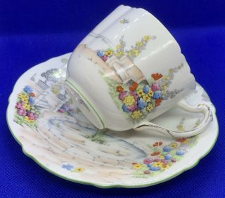 Rare Hand Painted STAR Paragon ‘Old World Garden’ OVAL Teacup & Saucer C.  1920 2