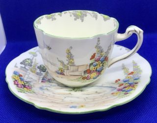 Rare Hand Painted STAR Paragon ‘Old World Garden’ OVAL Teacup & Saucer C.  1920 3