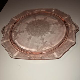 Vtg Anchor Hocking Princess Pink Depression Glass Cake Plate Collectible Vgc