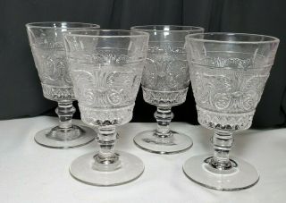 Set Of 4 Vintage Duncan Miller Sandwich Stemmed Glasses; 5 1/2 " Tall Wine/water