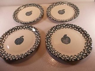 Set Of Four Folk Craft By Tienshan Apple In Sponge Green Dinner Plates