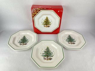Nikko Christmastime 10.  75 " Octagonal Dinner Plate Set Of 3 Dishes Vintage