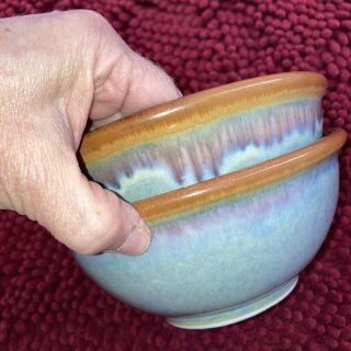 Unique Signed Hand Made Glazed Ceramic Bowls With Fish Decor Set Of 2
