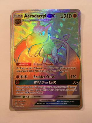 Aerodactyl 244/136 Full Art Rainbow Rare Holo Pokemon Card Unified Minds