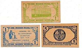 (3) Pennsylvania 2 Butler 1 Donora Souvenir Flat Wooden Nickels Pa Bv $15
