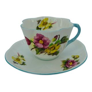 Shelley Bone China Begonia Dainty Tea Teacup Cup & Saucer C1940 Pinks Yellows