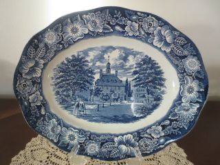 Staffordshire Liberty Blue 12 " Oval Serving Platter Govenor " S House Williamsburg