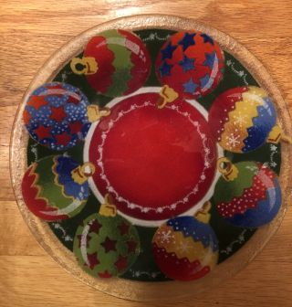 Peggy Karr Fused Glass 11” Plate Christmas Ornaments Signed