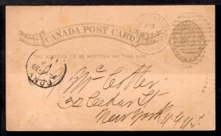 Canada Rpo Sn - 15 On 1888 P7a 1c Canada Post Card To York,  Ny.