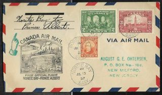 Canada 1937 First Flight Cover Norite Bay Sask To Prince Albert