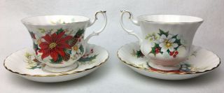 Set Of Two Vintage Royal Albert Tea Cup & Saucer Christmas Poinsettia