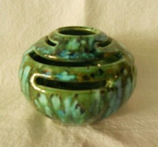 Carmel Designs Pottery Pansy Pot / Flower Frog / Green Monterey Jade Glaze
