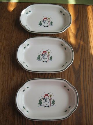 Pfaltzgraff Snow Village Small Oval Serving Dishes - Set Of 3