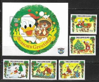 Turks And Caicos Islands - 645 - 649,  650 S/s - Mnh - 1984 - Disney - Christmas