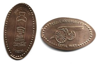2 Copper Elongated Pennies (cents) Biedenhorn Candy/coca - Cola Museum Vicksburg
