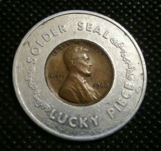 Solder Seal Lucky Piece Encased 1960 Lincoln Cent Charlotte N.  C.