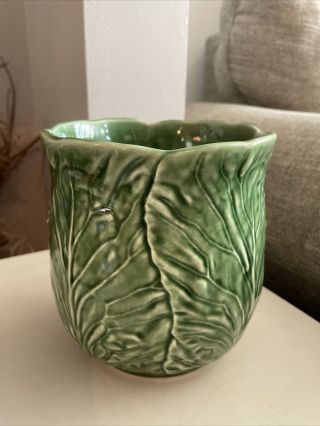 Vintage Bordallo Pinheiro Portugal Pottery Green Cabbage Vase Planter Pot