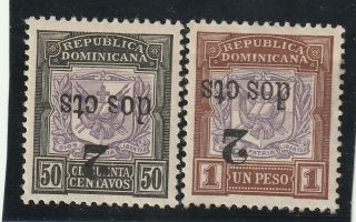 Dominican Republic 1904 Surcharge Inverted " Dos Cts " On 50c,  Un Peso,  Sign Senf