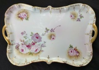 Royal Crown Chantilly Rose Hand Painted Dresser Tray Gold Trim Butterfly Shaped
