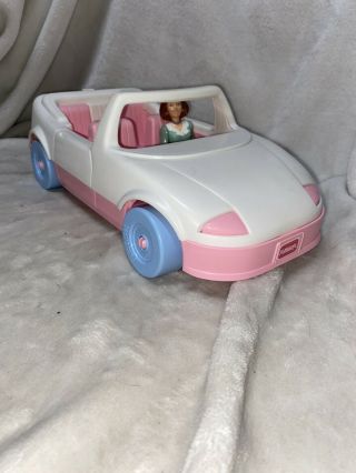 Vintage Playskool Dollhouse White Pink Convertible Car 1992 W/ Mom Figure