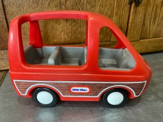 Vtg Little Tikes Dollhouse Red Mini Van Family Car Vehicle Toy Wood Paneling Guc