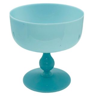 French Pv Portieux Vallerysthal? Blue Opaline Glass Goblet Footed Bowl Compote
