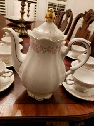 Lady Beatrice Coffee Chocolate Pot Rose Daisy Mitterreich Bavaria 10 Cups Saucer