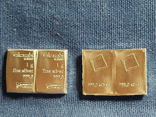 Two 1 Gram Valcambi Fine Silver Bars.  999 (1g ×2 = 2g)