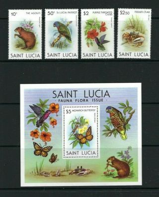 St Lucia 1981,  Wildlife Sg571/4 & Ms575 Mnh