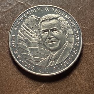 2002 Liberia 10 Dollar Coin George W Bush