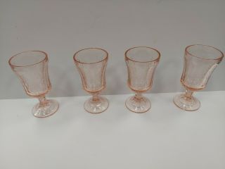 Set Of 4 Vintage Pink Indiana Glass Footed Water,  Wine Goblets,  Madrid Pattern