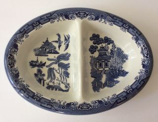 Vintage Churchill England Blue Willow Divided Vegetable Dish