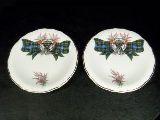 2 Royal Grafton Fine Bone China Macleod Tartan Crest 4.  75 " Dishes Plates England