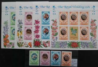 Jamaica 1981 Royal Wedding Charles & Diana Set & 4 - Off M/ss Sg516/9 Mnh (x2046)