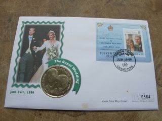 Turks & Caicos 1999 5 Crown Coin Cover - Royal Wedding - Prince Edward & Sophie V3
