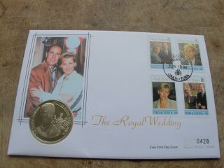 Turks & Caicos 1999 5 Crown Coin Cover - Royal Wedding - Prince Edward & Sophie