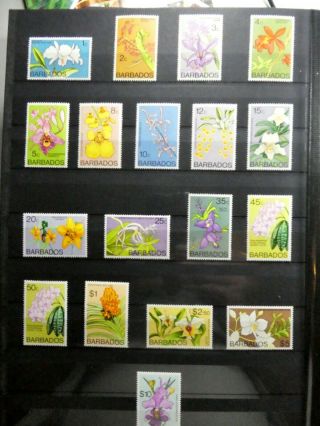 Barbados 1974 Orchids: Complete Set - 18 Stamps Mnh