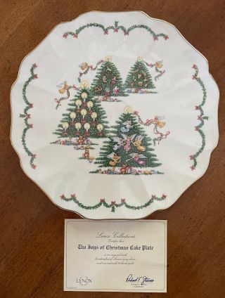 Lenox Joys Of Christmas Cake Plate With Certificate 24k Gold Trim 1994 Usa Nib