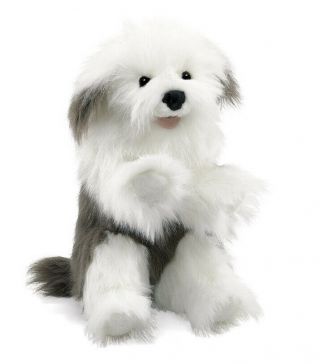 Folkmanis Sheep Dog Puppet Gray And White Pink Tongue Black Nose 29” Puppetry