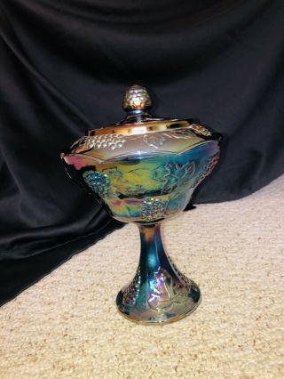 Vintage Indiana Glass Blue Harvest Carnival Compote Candy Dish