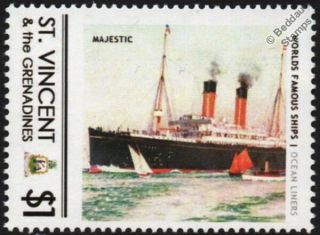 Rms Majestic (1889 White Star Line) Ocean Liner Cruise Ship Stamp (st Vincent)