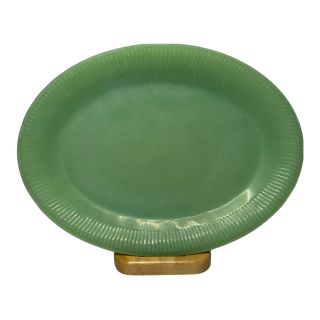 Vintage Fire King Jadeite Green Ribbed Oval Serving Platter 12 " X 9 " Scratched
