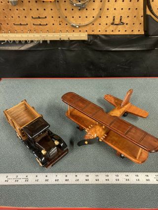 Handmade Wooden Toy Biplane And Truck