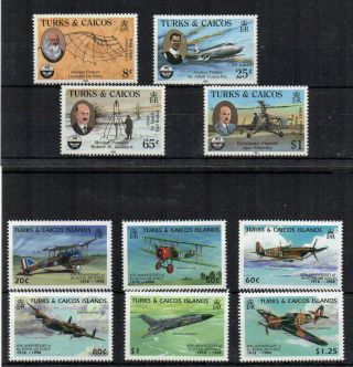 Turks And Caicos Islands 1985 Civil Aviation And 1998 Raf Sets Mnh